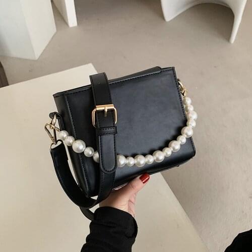 Solid Simple Shoulder Bag Female Crossbody Bags for Women Leather Messenger Bags for Girls Handbag Pearl Sac New Ladies Bag