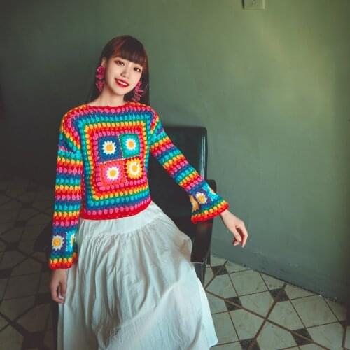 Original National Style Pure Handwork Crochet Heavy Industry Sweater Coat Retro-Style Pullover Antique Knitted Jacket