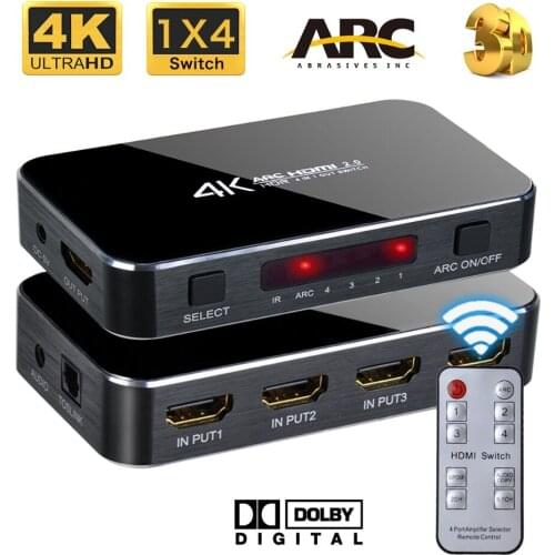 4K HDMI2.0 Switch 4 in 1 out ARC with RF Remote