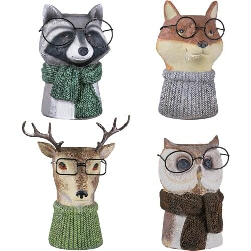 Resin Animal Shaped Plant Pot Garden Plants Vase Cute Panda Fox Deer Owl Pot Vase Container for Home Office Desktop Decoration