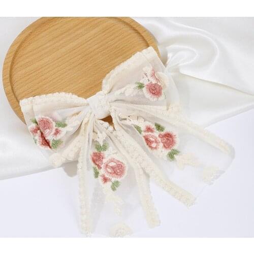 Popular Large Embroideried Floral Lace Bow Hairgrips Women Big Hair Bow Barrette Trendy Bowknot for Girls Hair Accessories