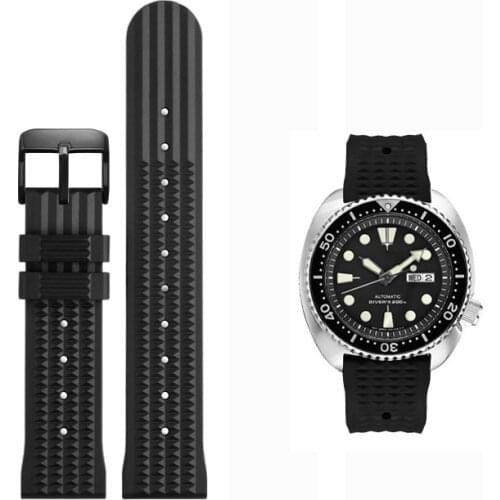 Silicone Watchbands 20MM Genuine Rubber Band Suit for Seiko Series Watch MM300 SBDX001/012/01 6105 Waffle Watch Strap Replace