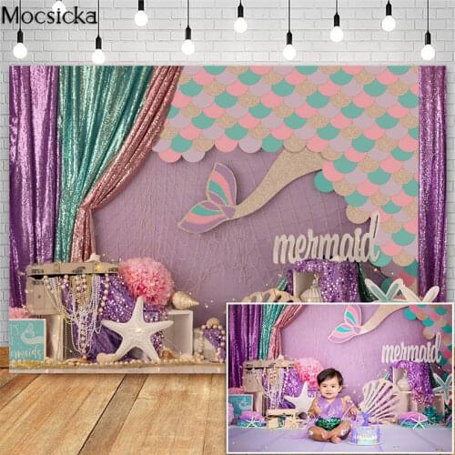 Little Mermaid Cake Smash Photoshoot Backdrop Girl First Birthday Backgrounds for Photography Studio Professional Photo Props