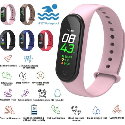 M4 Color Screen Smart Bracelet Fitness Tracker Heart Rate Blood Pressure Sleep Monitoring Call Reminder Multi-Sports Mode