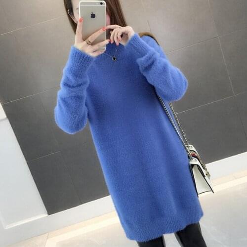 Oversized Sweater Dress Long Turtleneck Knitted Pullover 2021 New Winter Women Vintage Korean Jumper Fluffy Clothes Female