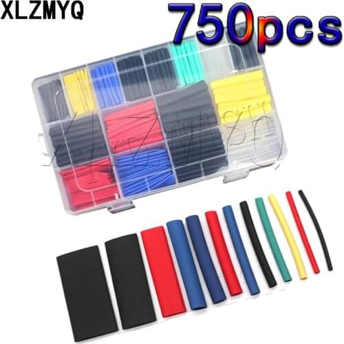 750pcs/580pcs/500pc Thermoresistant Tube Heat Shrink Tubing Insulation Sleeving Polyolefin 2:1 Heat Shrink Wrapping Assorted Kit