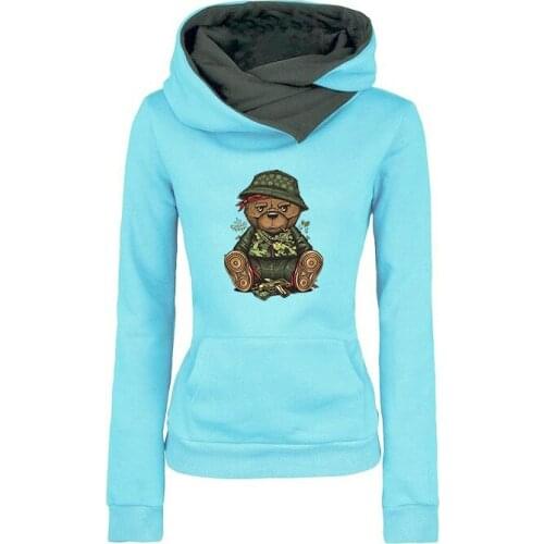 Oversized Hoodie Long Sleeve Harajuku Y2K Sweatshirt Women Aesthetic Pure Color Annie Bear Print Hoodie Autumn Winter Clothes