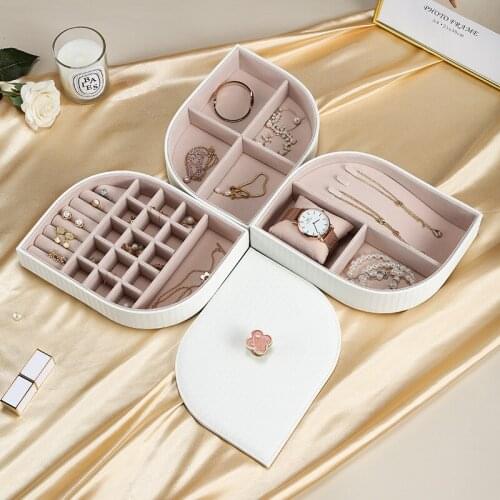 Three Layers Jewelry Storage Box Portable Leather Ring Caskets Earrings Stand Holder Bracelet Display Women Necklace Organizer