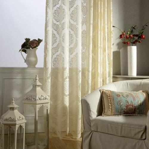 Vienna Damascus Curtain Gauze Tulle for Living Room Bedroom Modern Minimalist European Style Curtain Solid Color Jacquard Tulle