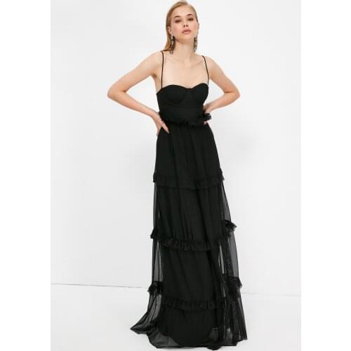 Trendyol Collar Detailed Frilled Tulle Evening & Prom Gown TPRSS21AE0238