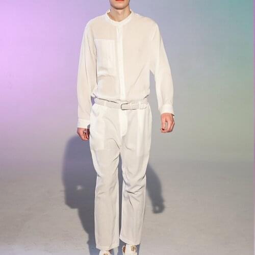 Spring and autumn fashion show loose style mens jumpsuit wide leg jumpsuit onesie hairdresser trousers jacket