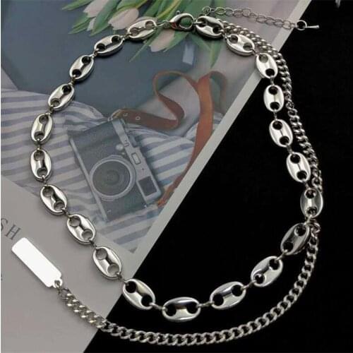 Vintage Double Hole Necklace Personality Heavy Industry Sweater Chain Jewelry For Women Feature Namour Charm Gift All Seasons