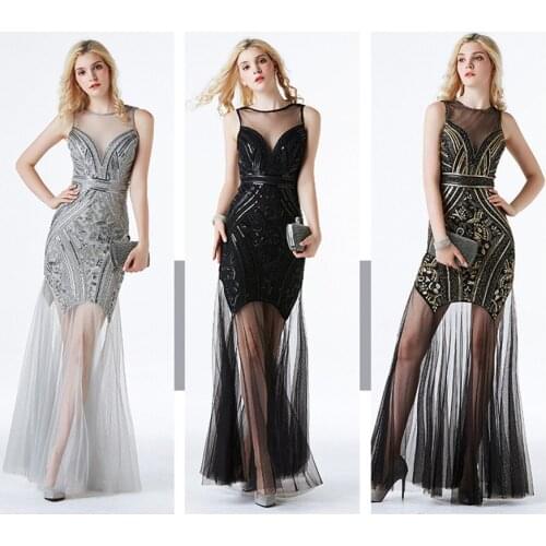 Women sexy evening dress Sequins Beading Evening Dresse Mermaid Long Formal Evening Party Dress Sexy nightclub temptation dress