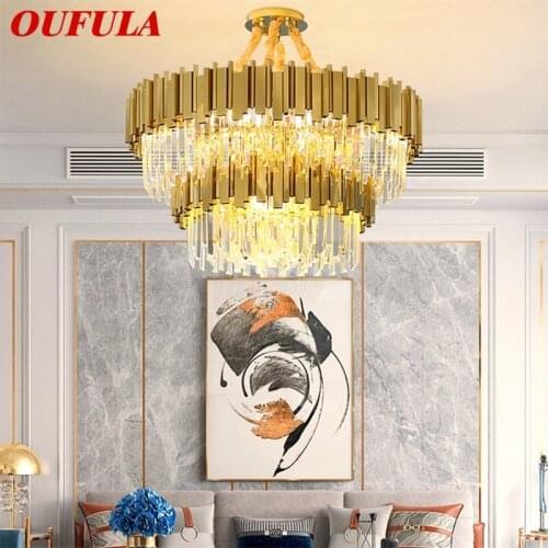 OUFULA Gold Chandelier Crystal Pendant Lamp Postmodern LED Light Fixture for Home Living Dining Room