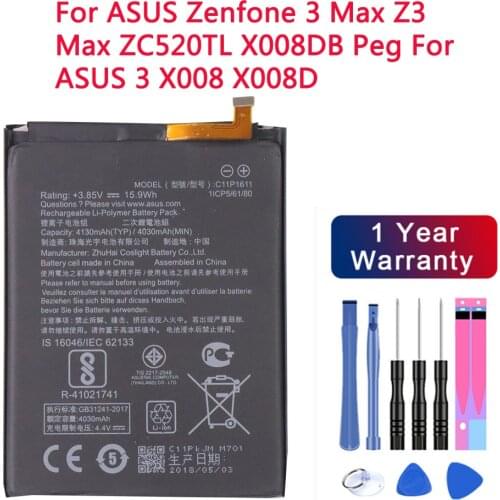 100% Original C11P1611 For ASUS Zenfone 3 Max Z3 Max ZC520TL X008DB Peg For ASUS 3 X008 X008D 4130mAh Capacity 4.9+Free Tools