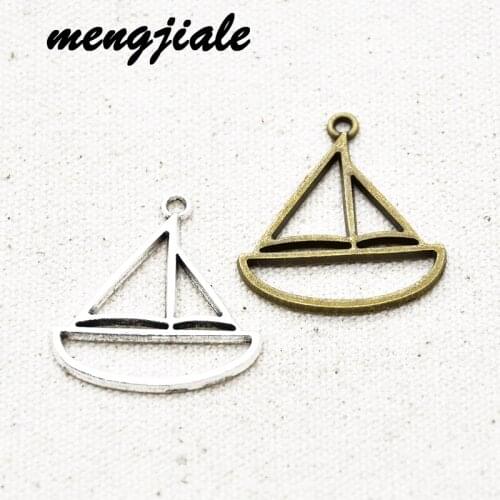 20pcs Two Color Alloy Jewelry Accessories Hollow Sailboat Charms fit Glue Blank Pendant Tray Bezel 33*30mm