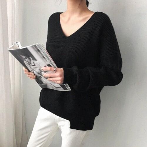 2021 Autumn Winter Womens Soft Knitwear Sexy V-Neck Minimalist Tops Korean Irregular Hem Knitted Casual Sweaters Long Sleeves