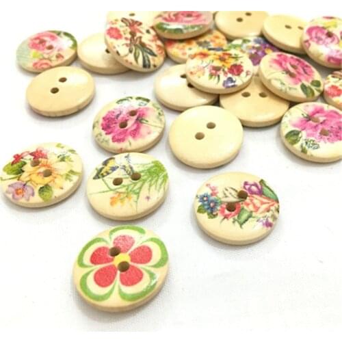 25pcs 18mm 2 Holes Flower painted Wooden buttons Mixed For handmake Scrapbooking Crafts 7NK199