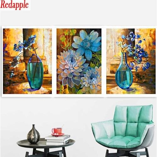 Diamond Embroidery Plant,vintage flower art Vase DIY Diamond Painting Cross Stitch Diamond Mosaic crystal Bead 3 pcs Picture New