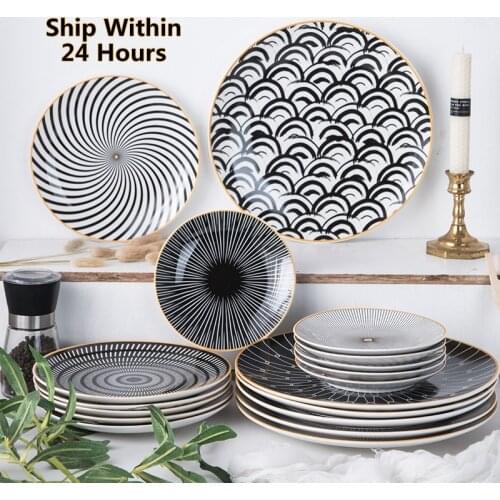 4/6PCS Ceramic Plate Set 8/10 Inch Home Kitchen Dining Food Storage Tray Cake Stand Dessert Cutlery Dish Family Tableware Tray