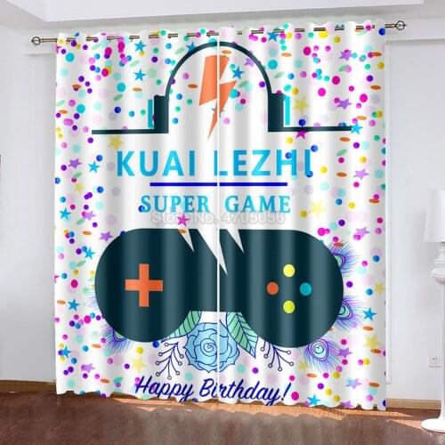 3D Printed Gamepad Blackout Curtains 2 Panels with Rings Top Cartoon Window Drapes 90"x110" Inch Large Size Custom Curtain