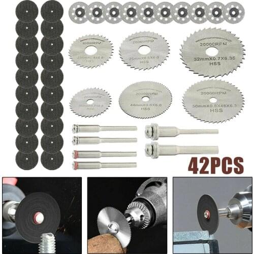 42Pcs Diamond Cutting Disc Metal Wood Ceramic Sanding Wheel HSS Mini Circular Saw Blade For Rotary Tool Die Drinder