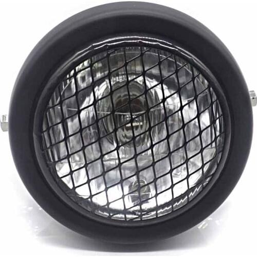 55W Retro Motorcycle Front Grill Mesh Mask Headlight Cafe Racer Old School Head Lamp with Football Grill Mask Cover Bracket kits