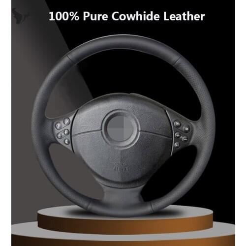 Black Genuine Leather Car Steering Wheel Cover for BMW E39 5 Series 1999-2003 E46 3 Series 1999-2005 E53 X5 E36 Z3