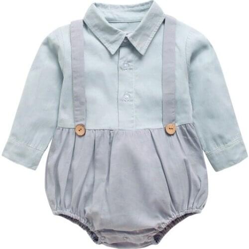 Newborn clothes Korean baby clothes in one-piece solid color childrens romper sling baby boy romper long sleeve