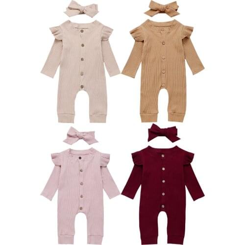 Baby Girl Romper Newborn Cotton Knitted Long Sleeved Jumpsuit + Headband Set Toddler Girls Autumn Clothing Outfits 2 PCs