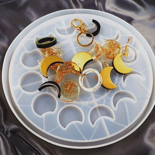 DIY Crafts Star Moon Clock Dial Crystal Epoxy Resin Mold Lunar Eclipse Moon Phase Ornament Plate Silicone Mould