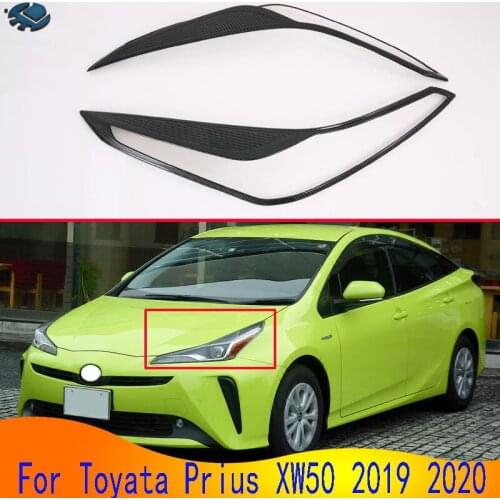 For Toyata Prius PHEV XW50 2019 2020 Car Accessories Carbon Fiber Style Front Head Light Headlight Lamp Cover Trim Molding Frame