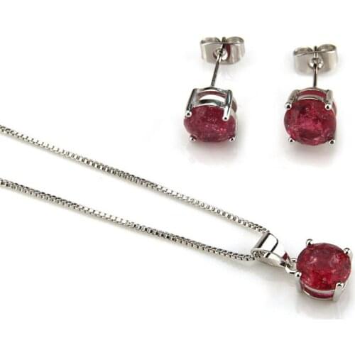 Funmode Trendy Round Stone White Gold Color Pendant Necklace Earring Jewelry Sets For Women Bridal Jewelry Wholesale FS667