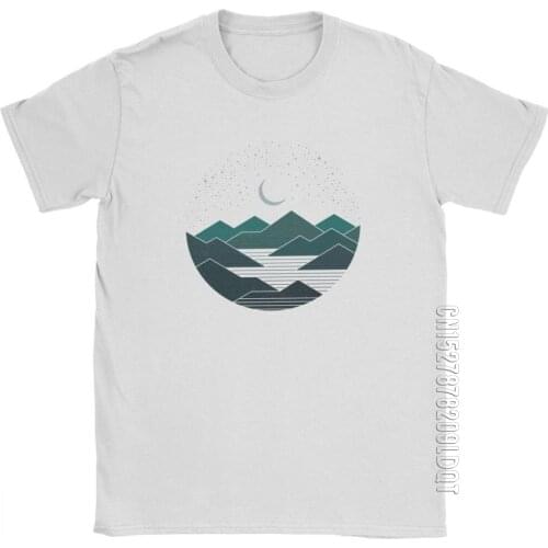 Mens Between The Mountains And The Stars T-Shirt Camping Hiking Trekking O-Neck Clothes Cotton Basic Tees Graphic T Shirts
