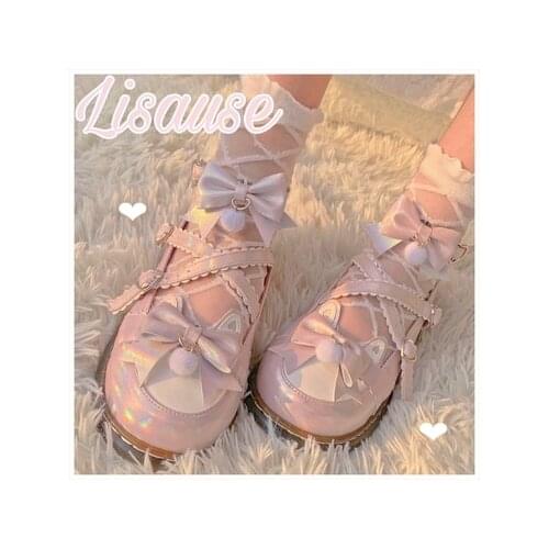 Harujuku Kawaii Girl Sweet Lolita Shoes Vintage Round Head Party Women Dress Shoes Cute Bowknot Patchwork Kawaii Shoes Loli Cos