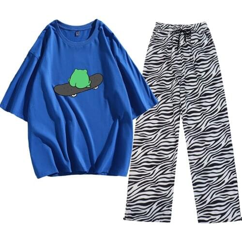 Frog on Skateboard Shirt Cotton Joggers Cute Harajuku T Shirts Casual Pants Trousers Half Sleeve Tees Sweat Girls Unisex Clothes