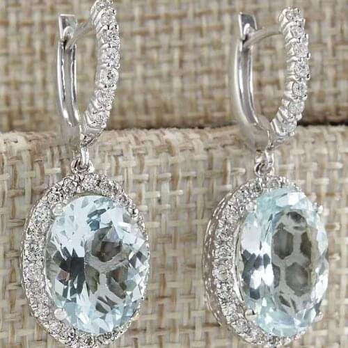 Classic Luxury Oval Light Blue Zircon Dangle Earring For Women Trendy Female Bride Jewelry Wedding Party Accessories Gifts