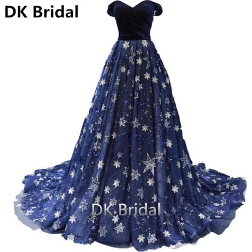 Royal Blue Vestidos De Fiesta Shiny Starry Sky Evening Elegant Sequined Embroidery Evening Dresses Banquet Party Prom Dresses