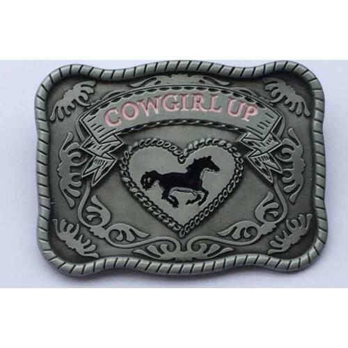 Cowgirl Up with Horse Western Belt Buckle