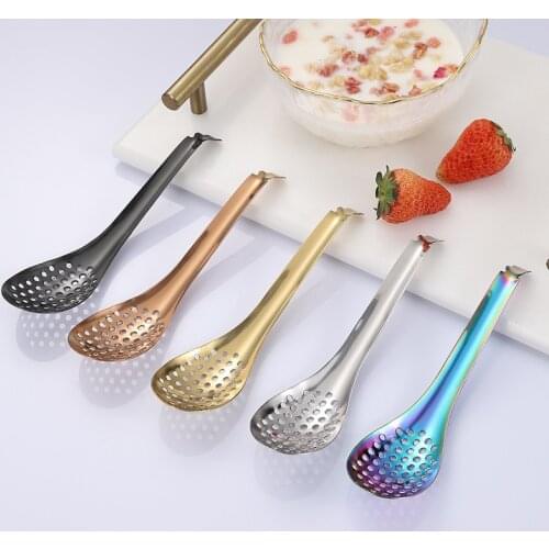 56 Holes Kitchen Strainer Restaurant Food Home Handheld Manual Tools Sauce Thickened Stainless Steel Caviar Spoon Cookware