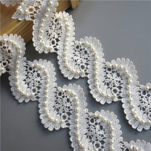 10X Vintage Centipedes Pearl Beaded Lace Trim Ribbon Fabric Embroidered Applique Patchwork Handmade DIY Wedding Sewing Craft