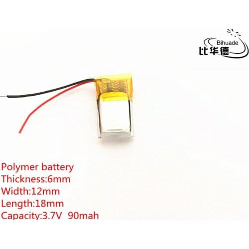 10pcs/lot 3.7V 90mAh 601218 Lithium Polymer Li-Po li ion Rechargeable Battery cells For Mp3 MP4 MP5 GPS PSP mobile bluetooth