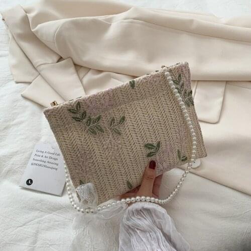 Straw small bag female 2021 new western style girl lace chain messenger bag fairy wild woven square bag makeup storage box