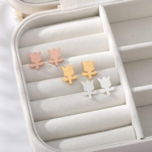 Minimal Rose Flower Earings Fashion Jewelry Stainless Steel Christmas Earrings Best Friend Gifts boucle d'oreille femme 2019 BFF