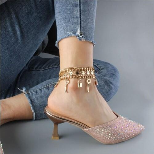 Pendant alloy lock multilayer anklet anklet women foot ornaments