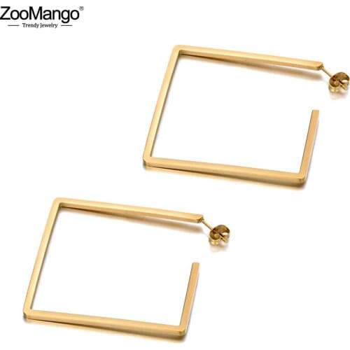 ZooMango Trendy Design Titanium Stainless Steel Geometry Square Earrings Bohemia Office Earrings Jewelry For Women Girls ZE19331