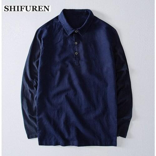 SHIFUREN 2019 New Autumn Men Cotton Linen Shirts Long Sleeve Breathable Causal Male Social Dress Shirts Tops Turn-Down Collar