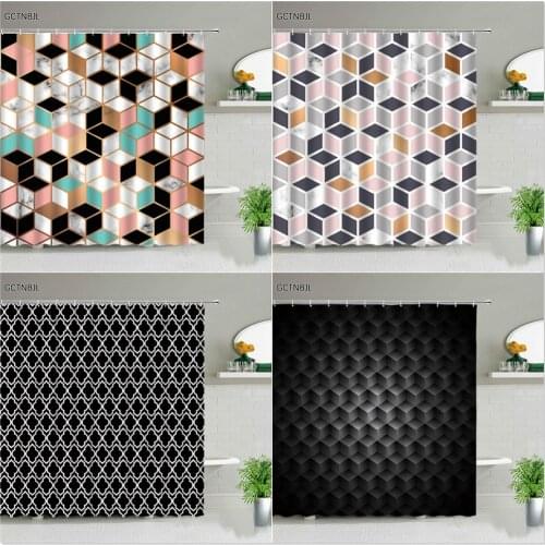 Geometry Pattern Shower Curtains Set Marble Black And White Stripes Printed Wall Hanging Bathroom Decor Bathtub Screen With Hook
