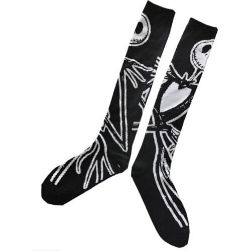 Christmas Halloween Women Cartoon Knee High Socks Girls Casual Funny Cotton Ghost Black White Skarpetki Calcetines Corto Hombre