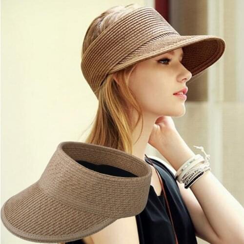 New Simple Summer Straw Sun Hat Women Backable Sun Visor Hat with Big Heads Wide Brim UV Protection female cap